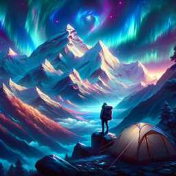 someone gazing at Mount Everest, digital painting, iridescent generated by DALL·E 2